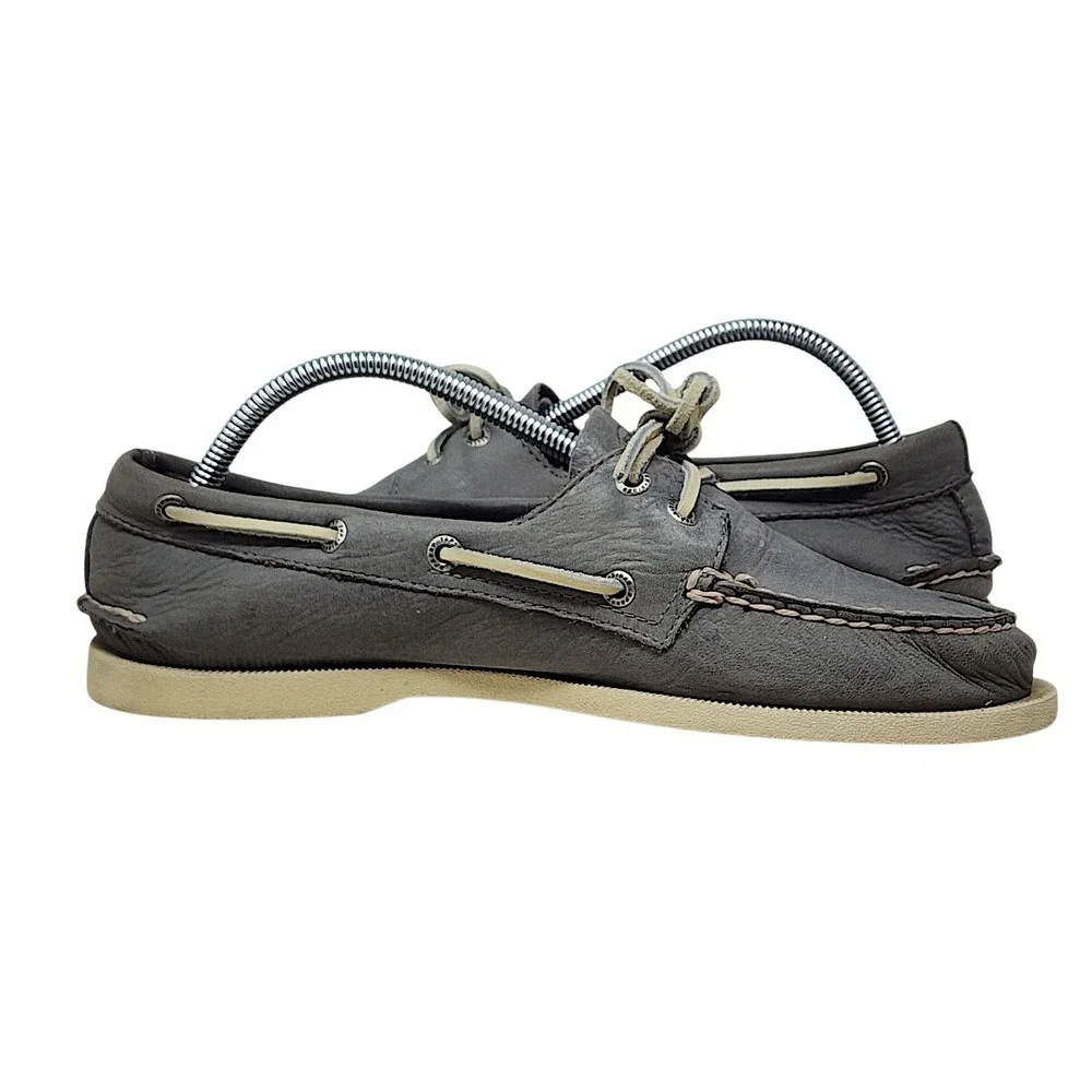 Sperry Top Sider 8.5 M Men Gray Leather Authentic Original Boat Shoes Classic